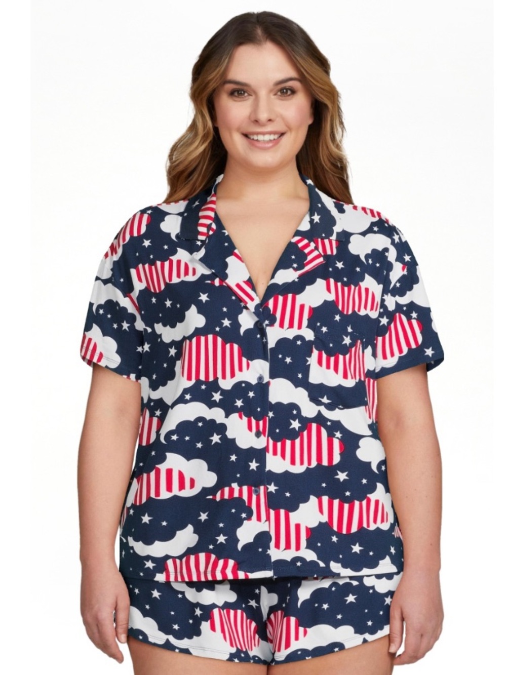 Women’s Navy Cloud & Stripe Short Pajama Set - Patriotic Print